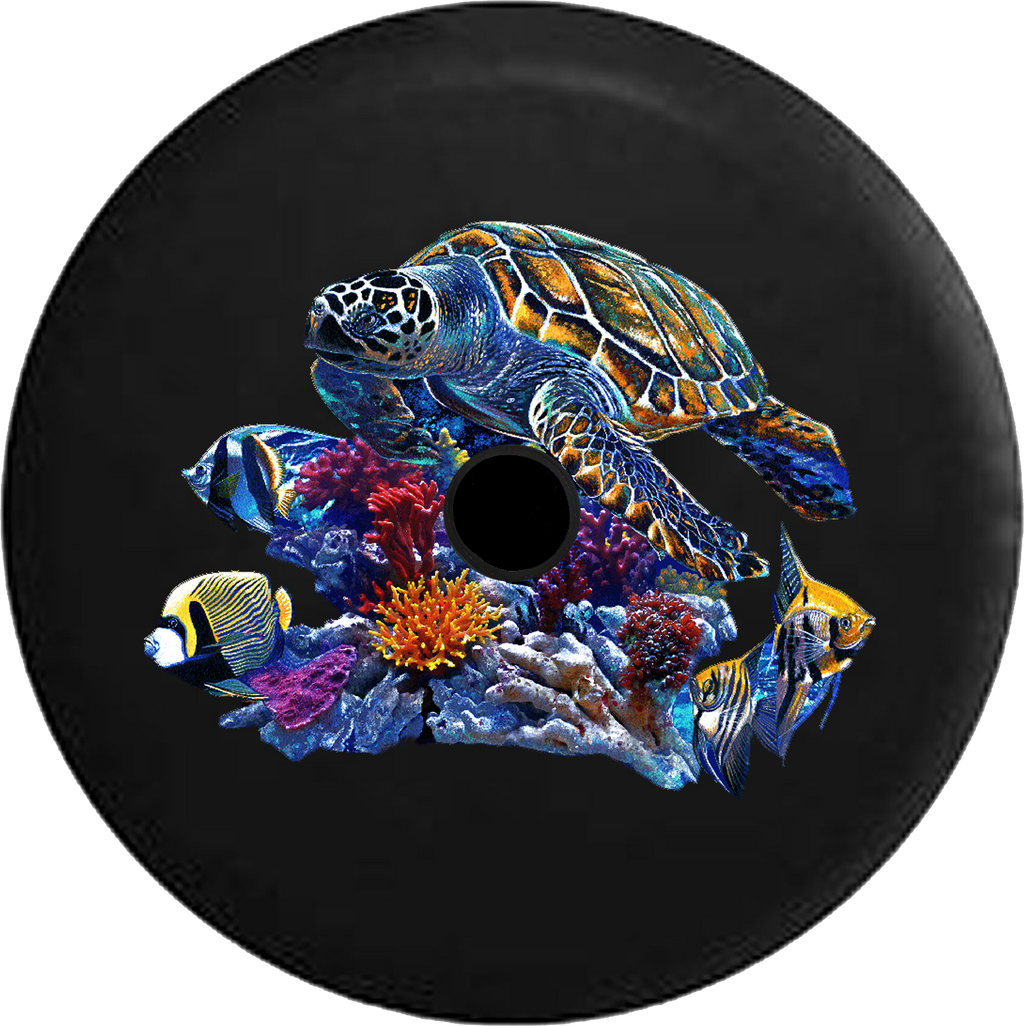 Jeep Wrangler JL Backup Camera Day Sea Turtle by Coral Reef and Tropical Fish RV Camper Spare Tire Cover-35 inch
