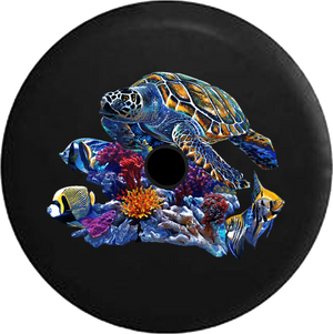 Jeep Wrangler JL Backup Camera Day Sea Turtle by Coral Reef and Tropical Fish RV Camper Spare Tire Cover-35 inch