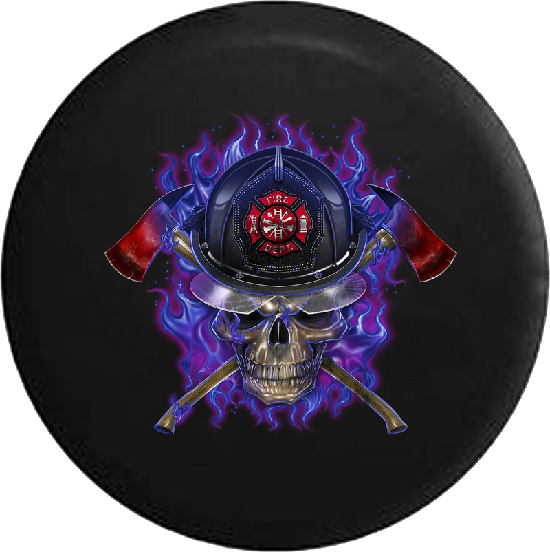 Flaming Hot Fire Fighter Helmet on Skull Crossed Axes RV Camper Spare Tire Cover-35 inch