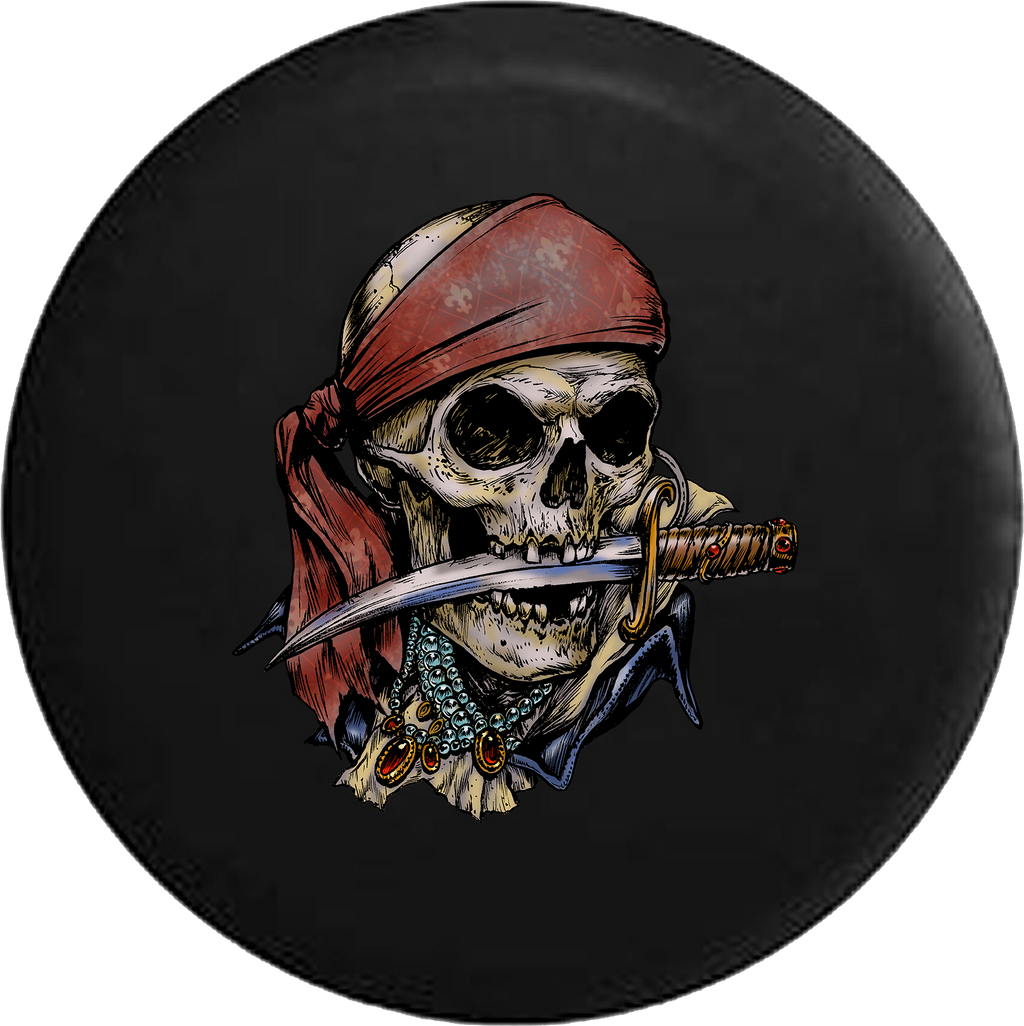Pirate Skeleton with Sword and Treasure RV Camper Spare Tire Cover-35 inch