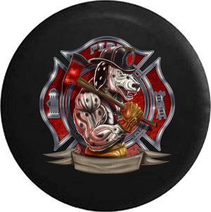 Fire Dept Maltese Cross Muscle Dalmation Dog Firefighter RV Camper Spare Tire Cover-35 inch