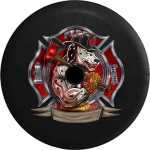 Jeep Wrangler JL Backup Camera Day Fire Dept Maltese Cross Muscle Dalmation Dog Firefighter RV Camper Spare Tire Cover-35 inch