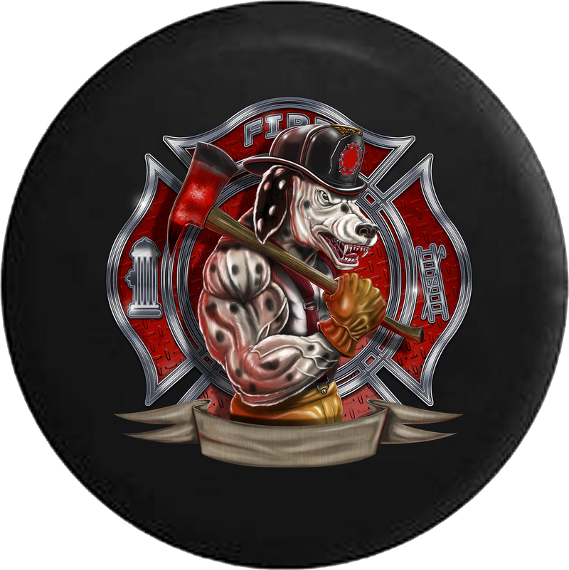 Fire Dept Maltese Cross Muscle Dalmation Dog Firefighter RV Camper Spare Tire Cover-35 inch