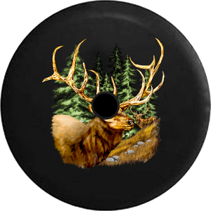 Jeep Wrangler JL Backup Camera Day Elk in the Woods with Giant Antlers RV Camper Spare Tire Cover-35 inch