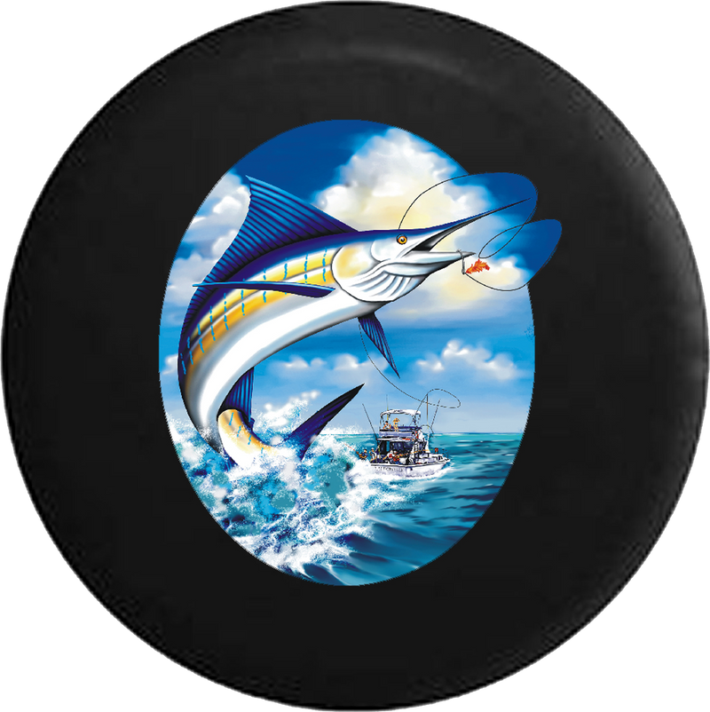 Marlin Leaping after Fishing Lure on Charter RV Camper Spare Tire Cover-35 inch