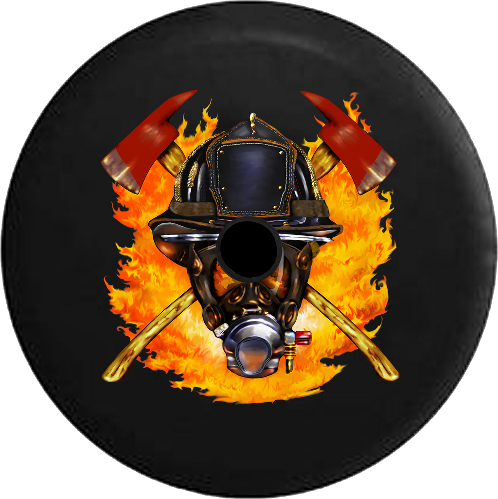 Jeep Wrangler JL Backup Camera Day Fire Fighter Hero with Oxygen Mask Helmet Flames RV Camper Spare Tire Cover-35 inch