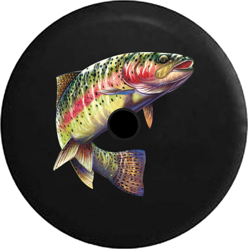 Jeep Wrangler JL Backup Camera Day Rainbow Trout Leaped out of Lake Fish Fishing RV Camper Spare Tire Cover-35 inch