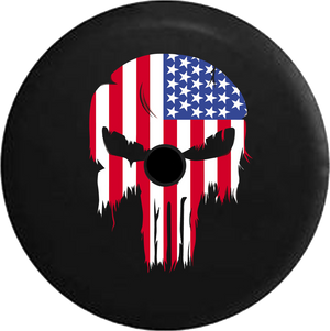 Jeep Wrangler JL Backup Camera Day Tattered American Flag Punisher Skull RV Camper Spare Tire Cover-35 inch