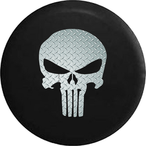 Brushed Steel Diamond Plate American Patriot Punisher Skull RV Camper Spare Tire Cover-35 inch