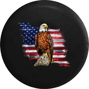 Rustic Vintage American Flag Bald Eagle Pearched on Stone 