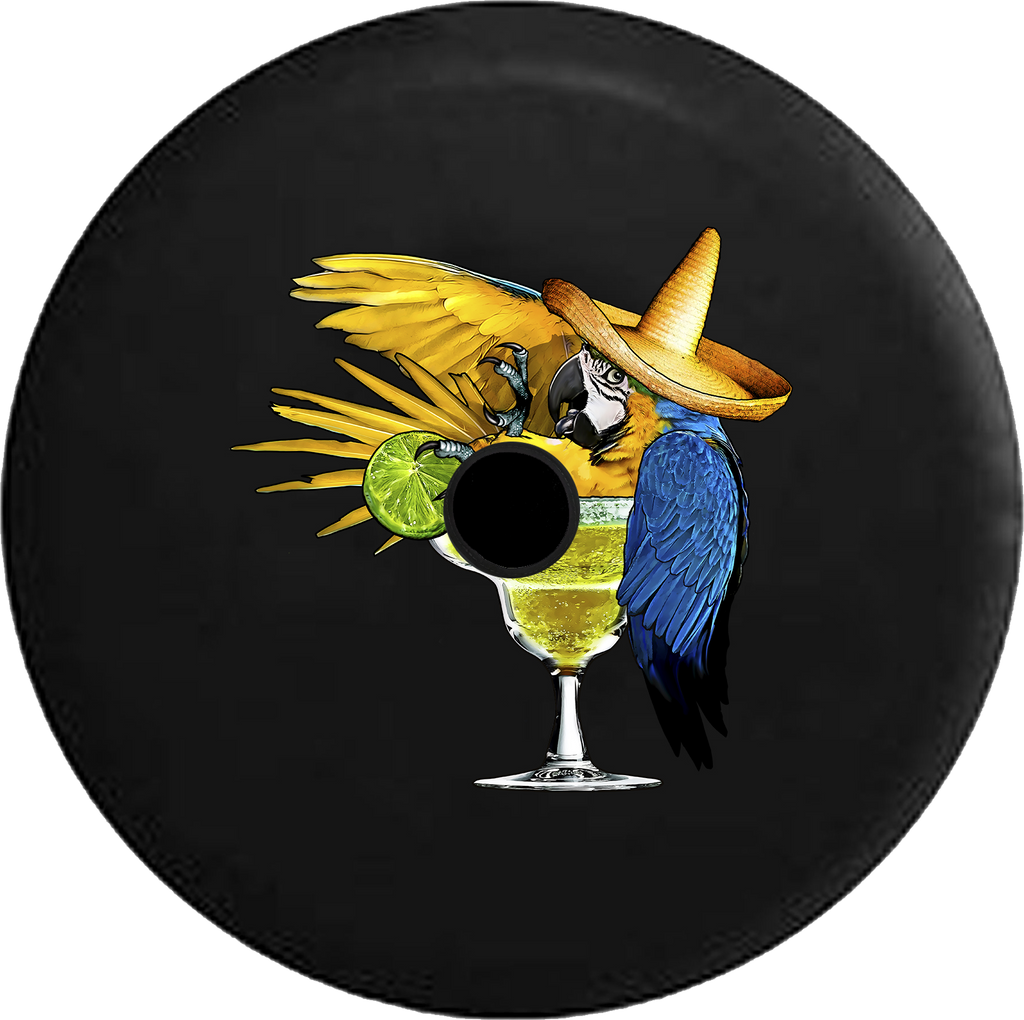Jeep Wrangler JL Backup Camera Day Parrot in Margarita Glass Tropical Beach Vacation RV Camper Spare Tire Cover-35 inch