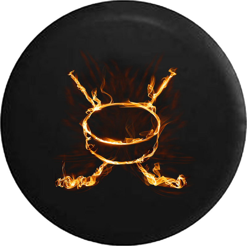 Flaming Realistic Fire Hockey Stick & Puck RV Camper Spare Tire Cover-35 inch