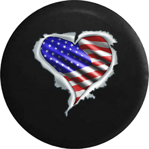American Flag Heart Ripping Thru RV Camper Spare Tire Cover-35 inch