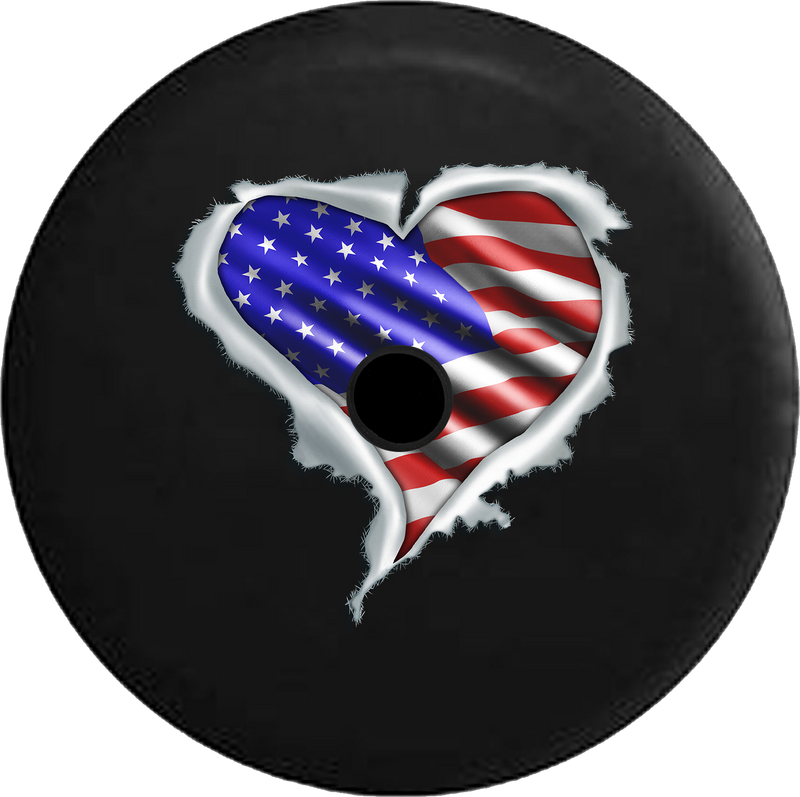 Jeep Wrangler JL Backup Camera Day American Flag Heart Ripping Thru RV Camper Spare Tire Cover-35 inch