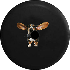 Jeep Wrangler JL Backup Camera Day Basset Hound Dog Ears Blowing in the Wind RV Camper Spare Tire Cover-35 inch