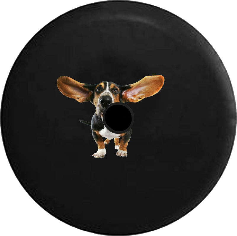 Jeep Wrangler JL Backup Camera Day Basset Hound Dog Ears Blowing in the Wind RV Camper Spare Tire Cover-35 inch