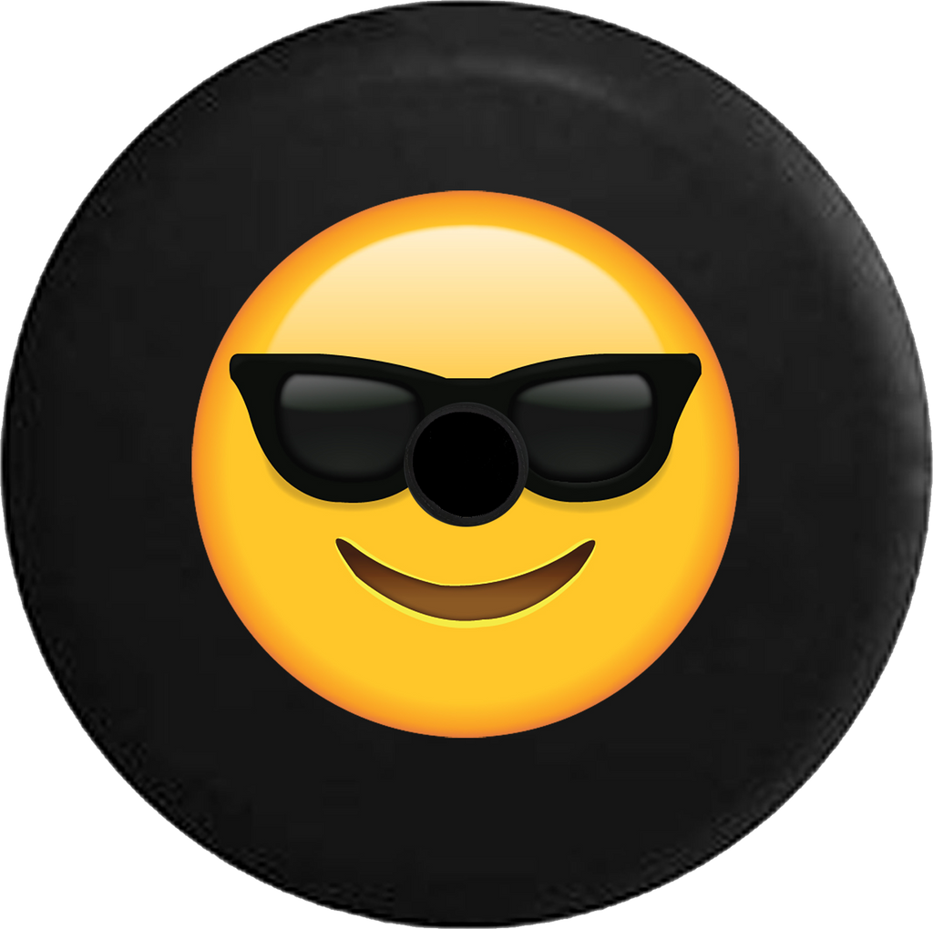 Jeep Wrangler JL Backup Camera Day Text Emoji Smiling Face Sunglasses Cool Summer RV Camper Spare Tire Cover-BLACK-CUSTOM SIZE/COLOR/INK