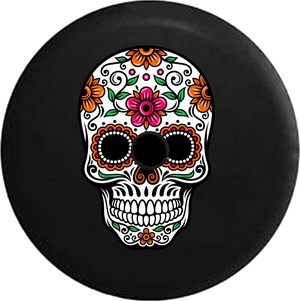 Jeep Wrangler JL Backup Camera Day Sugar Skull Tattoo with Hair RV Camper Spare Tire Cover-35 inch