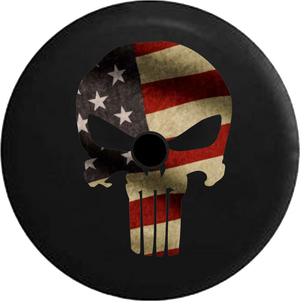 Jeep Wrangler JL Backup Camera Day American Patriot Punisher Skull Fire Flames RV Camper Spare Tire Cover-35 inch