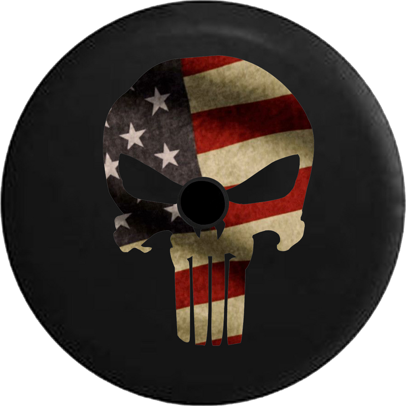 Jeep Wrangler JL Backup Camera Day American Patriot Punisher Skull Fire Flames RV Camper Spare Tire Cover-35 inch