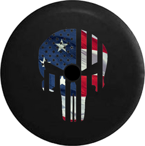 Jeep Wrangler JL Backup Camera Day Black Out Tactical American Waving Flag Patriot Skull RV Camper Spare Tire Cover-35 inch