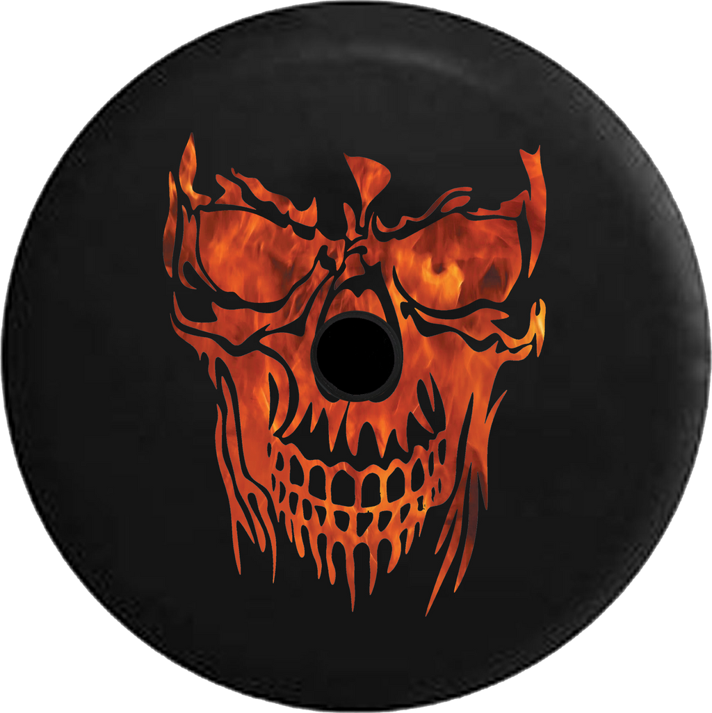 Jeep Wrangler JL Backup Camera Day Smoked Out Grinning Skull Face RV Camper Spare Tire Cover-35 inch