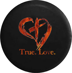 True Love Christian Cross in Heart Flames Fire God  