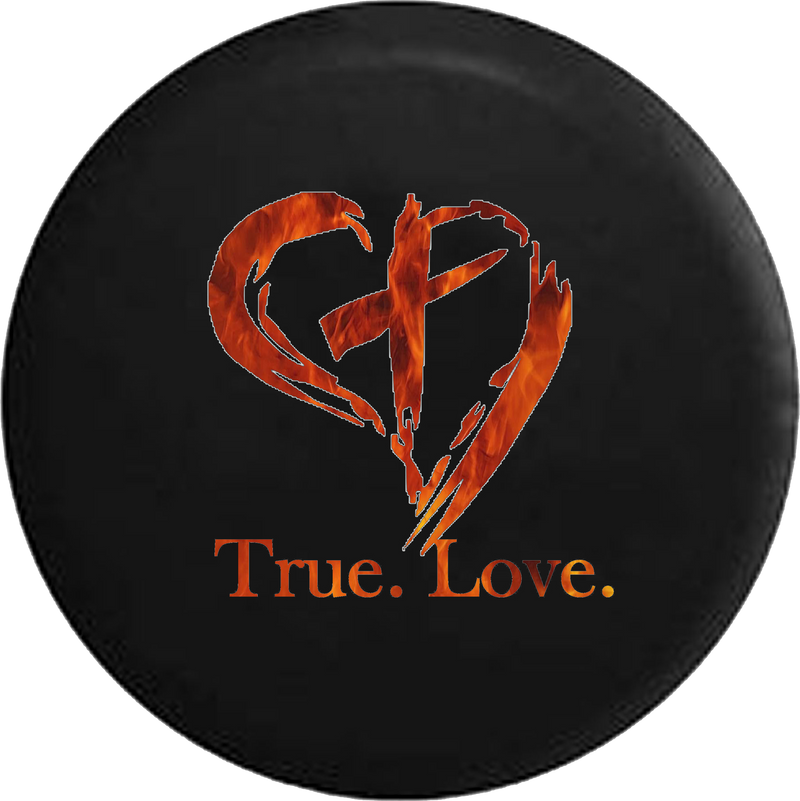 True Love Christian Cross in Heart Flames Fire God  