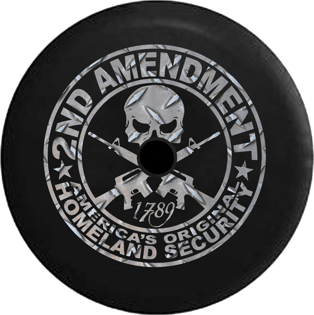 Jeep Wrangler JL Backup Camera Day 2nd Amendment Homeland Security Skull Rifles Aluminum RV Camper Spare Tire Cover-35 inch