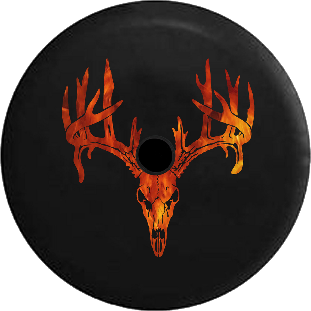 Jeep Wrangler JL Backup Camera Day Deer Antlers Skull Distressed Barn Cabin Woods Hunting RV Camper Spare Tire Cover-35 inch