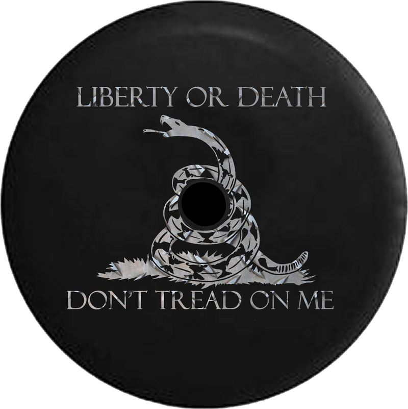 Jeep Wrangler JL Backup Camera Day Liberty or Death Don't Tread on Me Snake Brushed Steel RV Camper Spare Tire Cover-35 inch