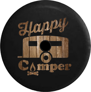 Jeep Wrangler JL Backup Camera Day Happy Camper Campfire Tiedye Peace Love RV Camper Spare Tire Cover-35 inch