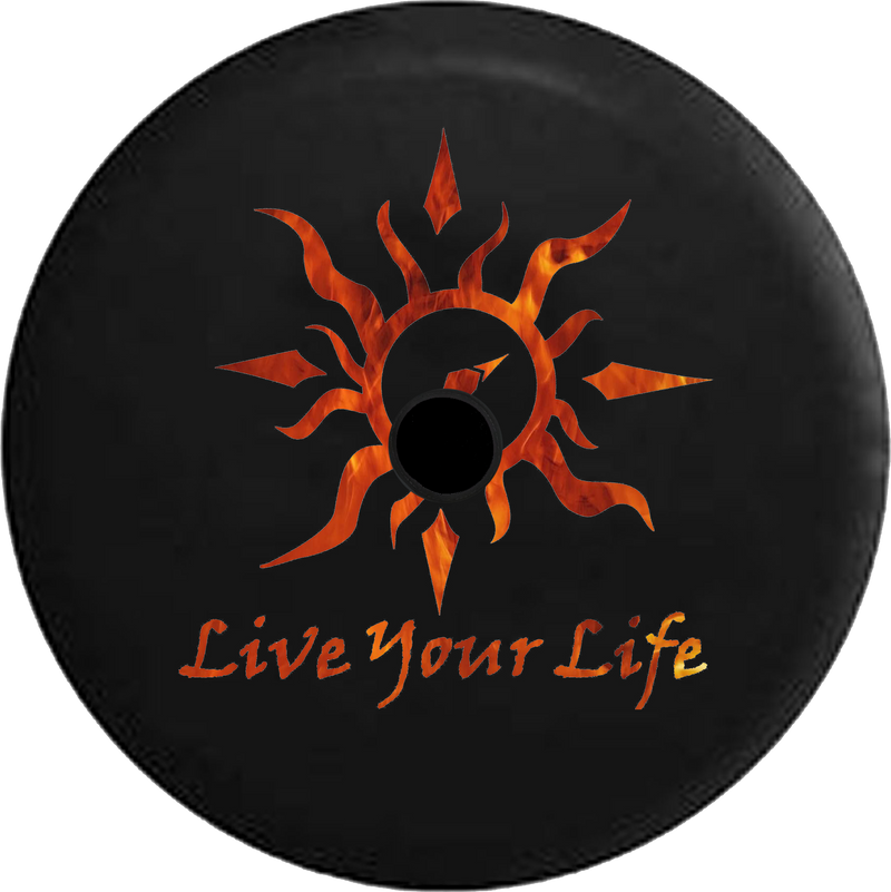 Jeep Wrangler JL Backup Camera Day Live Your Life Tribal Sun Compass Distressed Wood RV Camper Spare Tire Cover-35 inch
