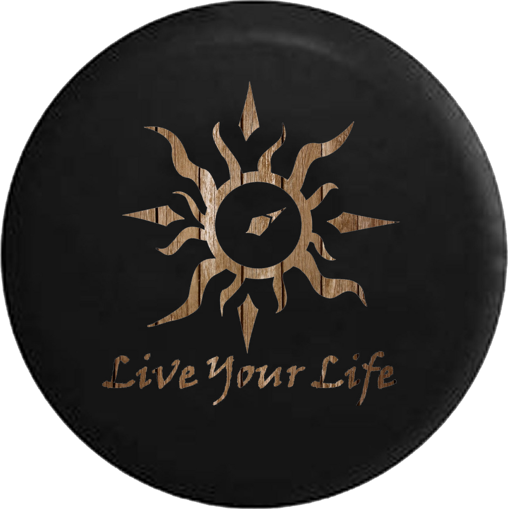 Live Your Life Tribal Sun Compass Distressed Wood 