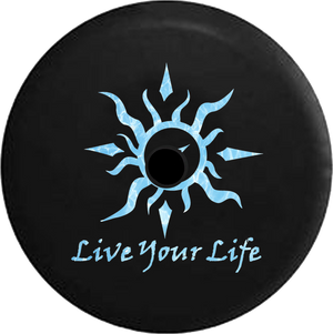 Jeep Wrangler JL Backup Camera Day Live Your Life Tribal Sun Compass Tiedye RV Camper Spare Tire Cover-35 inch