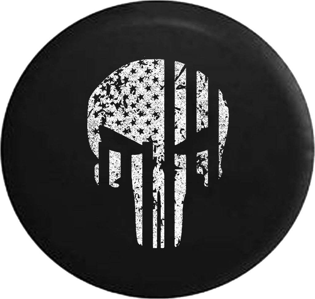 Jeep Wrangler Tire Cover With Distressed Military Punisher Print (Wrangler JK, TJ, YJ)
