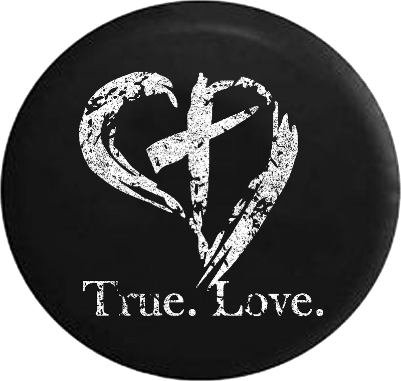 Distressed - True. Love. Christian Jesus Heart Cross Religious Jeep Camper Spare Tire Cover J215 35 inch