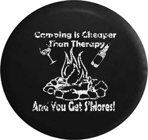 Distressed - Camping is Cheaper than Therapy & You Get S'mores Travel Jeep Camper Spare Tire Cover J259 35 inch