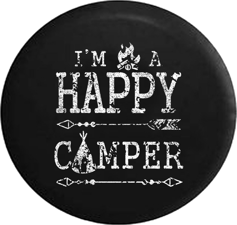Distressed - I'm a Happy Camper Campfire Tent Travel Camping Vacation Jeep Camper Spare Tire Cover J266 35 inch