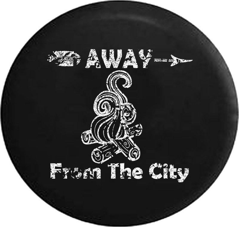 Distressed - Away from the City Campfire Camping Outdoors Vacation Jeep Camper Spare Tire Cover J267 35 inch