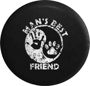 Distressed - Man's Best Friend Ying Yang Hand Print Jeep Wave Paw Print Jeep Camper Spare Tire Cover J309 35 inch