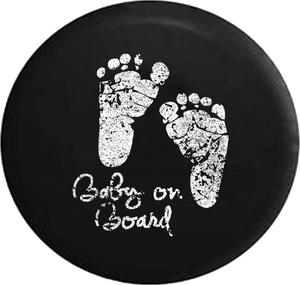 Distressed - Baby on Board Foot Prints Jeep Camper Spare Tire Cover J328 35 inch