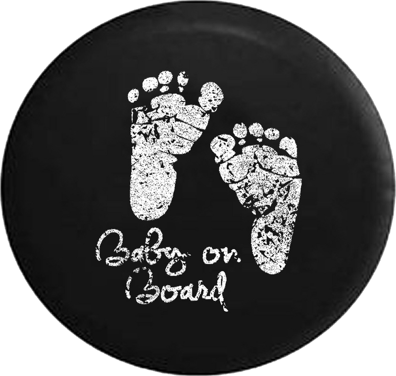 Distressed - Baby on Board Foot Prints Jeep Camper Spare Tire Cover J328 35 inch