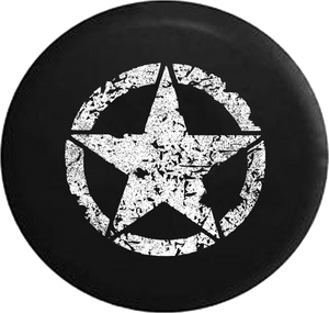 Distressed - Oscar Mike On Mission Vintage Star Jeep Camper Spare Tire Cover K225 35 inch