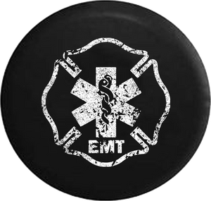 Distressed - EMT Shield Military Jeep Camper Spare Tire Cover S197 35 inch