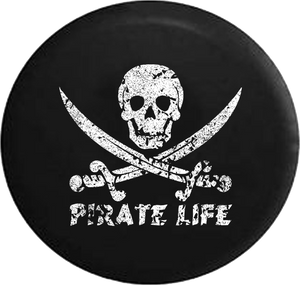 Distressed - Pirate Life Skull & Swords Saltwater Edition Jeep Camper Spare Tire Cover S210 35 inch