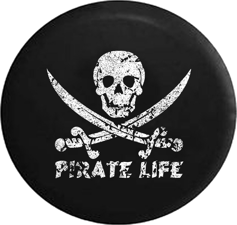 Distressed - Pirate Life Skull & Swords Saltwater Edition Jeep Camper Spare Tire Cover S210 35 inch