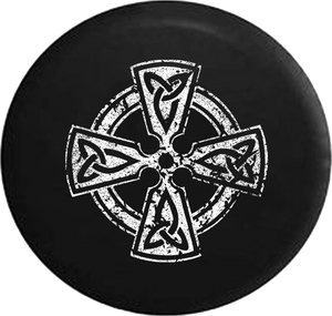 Distressed - Celtic Cross Knot Irish Shield Warrior Jeep Camper Spare Tire Cover S277 35 inch