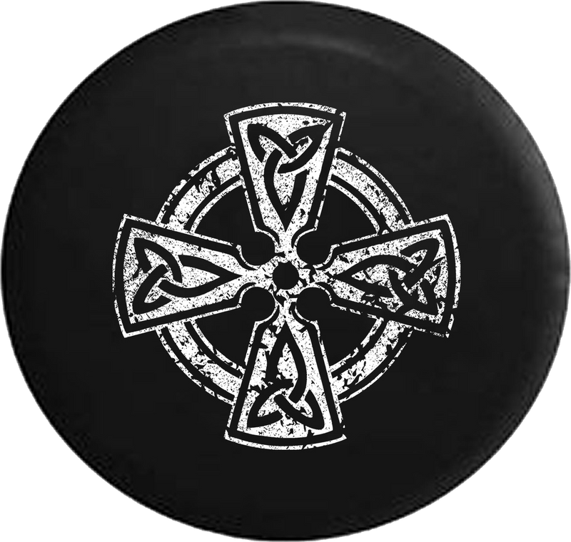 Distressed - Celtic Cross Knot Irish Shield Warrior Jeep Camper Spare Tire Cover S277 35 inch