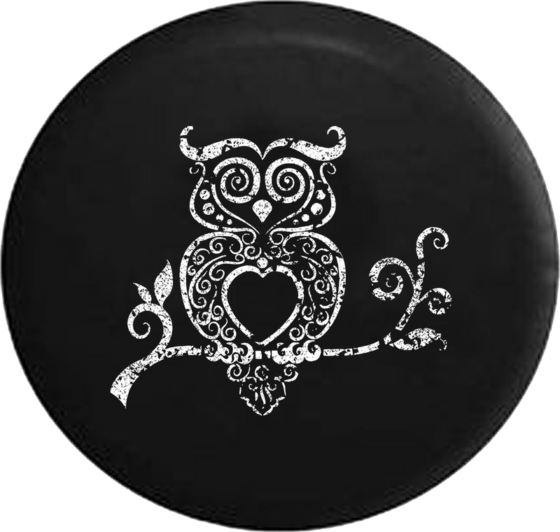 Distressed - Owl Tree Branch Leaves Heart Artistic Jeep Camper Spare Tire Cover S278 35 inch